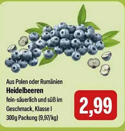 Heidelbeeren aus Polen oder Rumänien, 300g Packung für nur 2,99