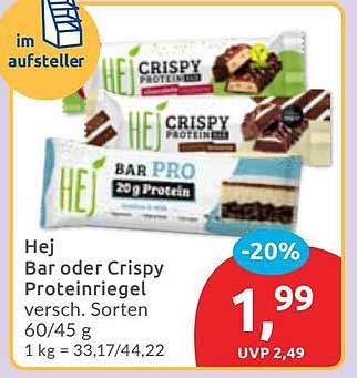 Hej Bar oder Crispy Proteinriegel - 20% Rabatt!