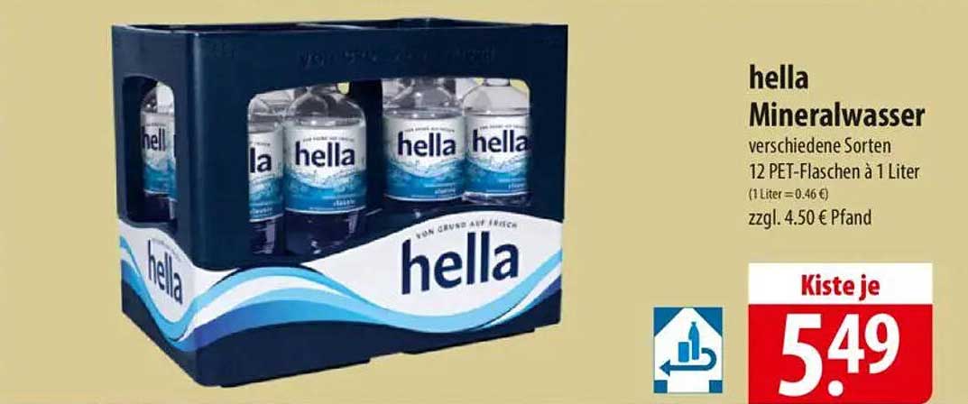 hella Mineralwasser verschiedene Sorten 12 PET-Flaschen à 1 Liter
