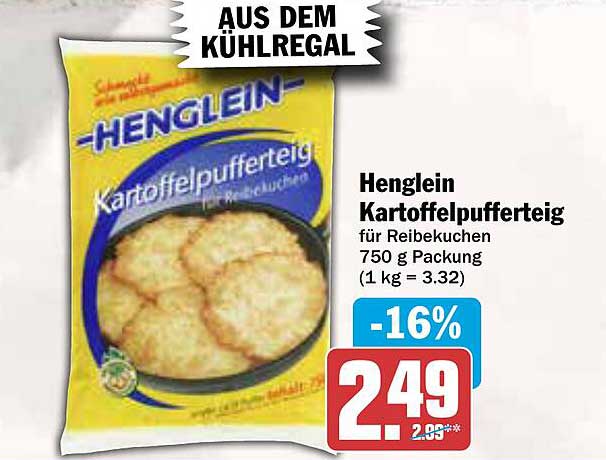 Henglein Kartoffelpufferteig für Reibekuchen 750 g Packung
