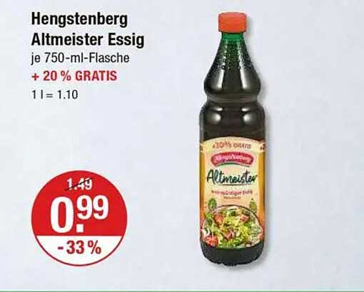 Hengstenberg Altmeister Essig je 750-ml-Flasche + 20 % GRATIS