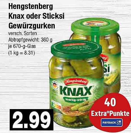Hengstenberg Knax oder Sticksi Gewürzgurken