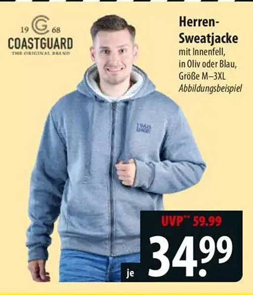 Herren-Sweatjacke mit Innenfell von Coastguard