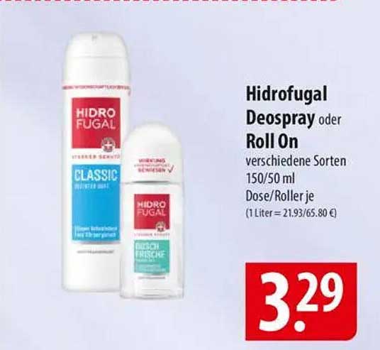 HidroFugal Deospray oder Roll On verschiedene Sorten 150/50 ml
