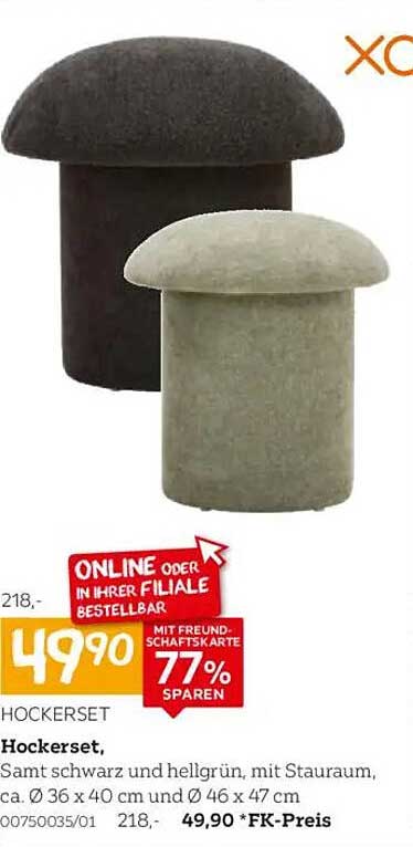 Hocker-Set mit Stauraum: Schwarz und Hellgrün
