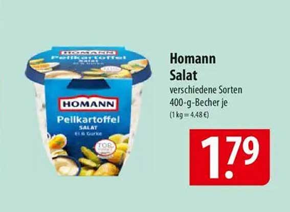 Homann Salat verschiedene Sorten 400-g-Becher je (1 kg = 4,48 €)
