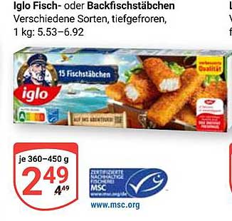 Iglo Fisch- oder Backfischstäbchen, 360-450 g