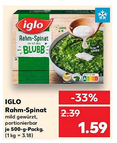 IGLO Rahm-Spinat 500 g - mild gewürzt, portionierbar