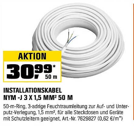 INSTALLATIONSKABEL NYM-J 3 X 1,5 MM² 50 M