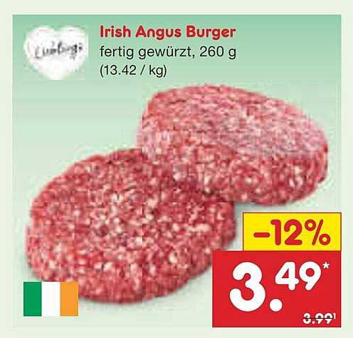 Irish Angus Burger, fertig gewürzt, 260 g