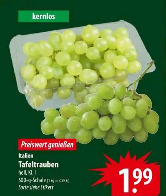 Italienische Tafeltrauben hell, K.L. I - 500-g-Schale