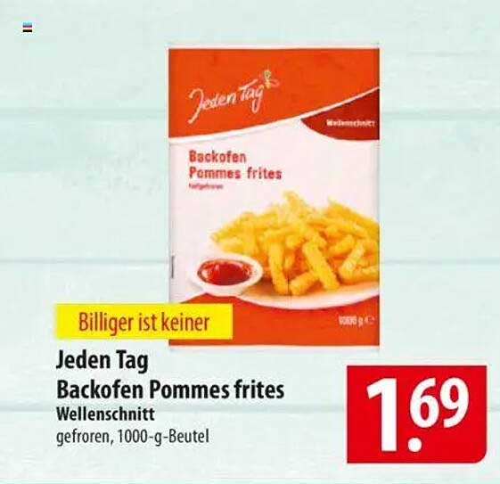 Jeden Tag Backofen Pommes frites Wellenschnitt, 1000-g-Beutel