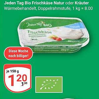 Jeden Tag Bio Frischkäse Natur oder Kräuter - 150 g für nur 1,20 €