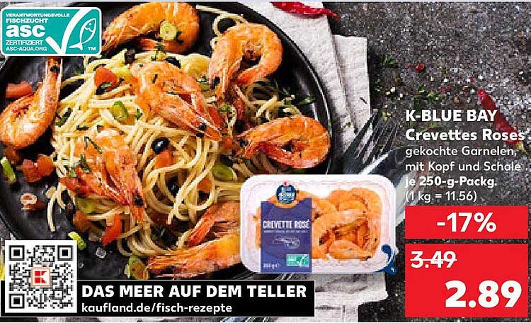 K-BLUE BAY Crevettes Roses gekochte Garnelen mit Kopf und Schale je 250-g Packung