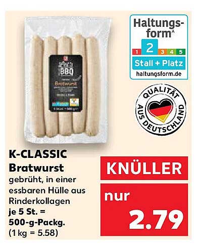 K-CLASSIC Bratwurst - gebrüht in essbarer Hülle