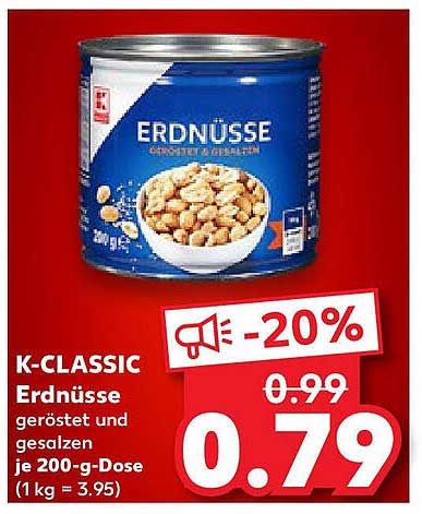 K-CLASSIC Erdnüsse geröstet und gesalzen je 200-g-Dose