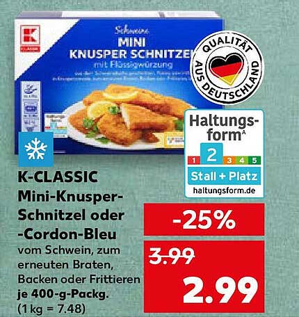 K-CLASSIC Mini-Knusper-Schnitzel oder Cordon-Bleu 400-g-Packung