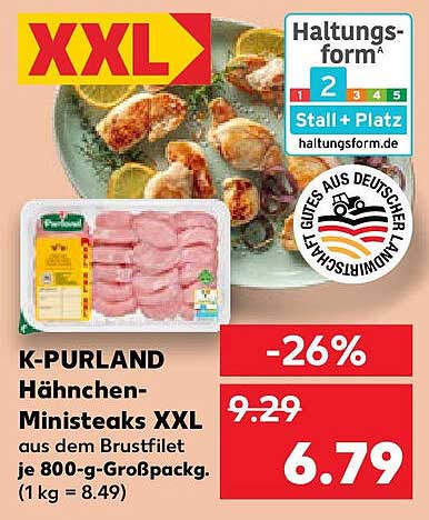 K-PURLAND Hähnchen-Ministeaks XXL aus dem Brustfilet 800-g-Großpack.