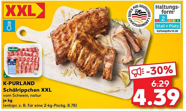 K-PURLAND Schälrippchen XXL vom Schwein, natur