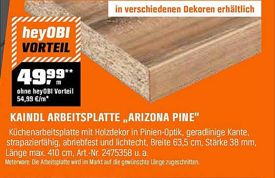 KAINDL ARBEITSPLATTE „ARIZONA PINE“