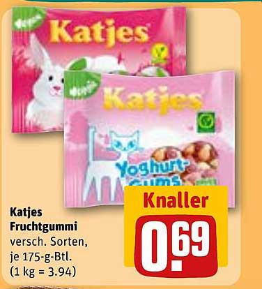 Katjes Fruchtgummi verschiedene Sorten, je 175-g-Btl.
