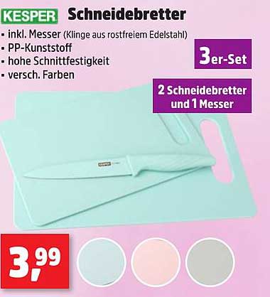 Kesper Schneidebretter 3er-Set inklusive Messer