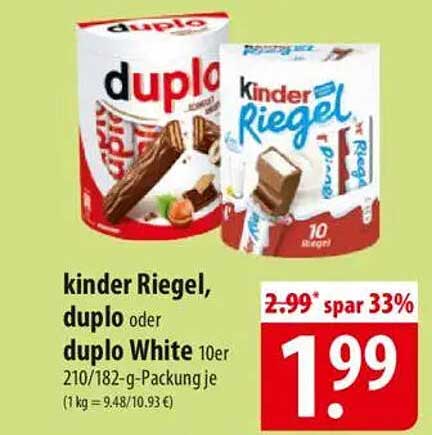 kinder Riegel, duplo oder duplo White 10er 210/182-g-Packung