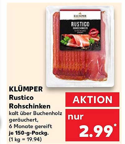 KLÜMPER Rustico Rohschinken, kalt über Buchenholz geräuchert, 6 Monate gereift
