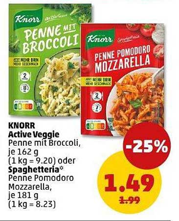 KNORR Active Veggie Penne mit Broccoli und Penne Pomodoro Mozzarella