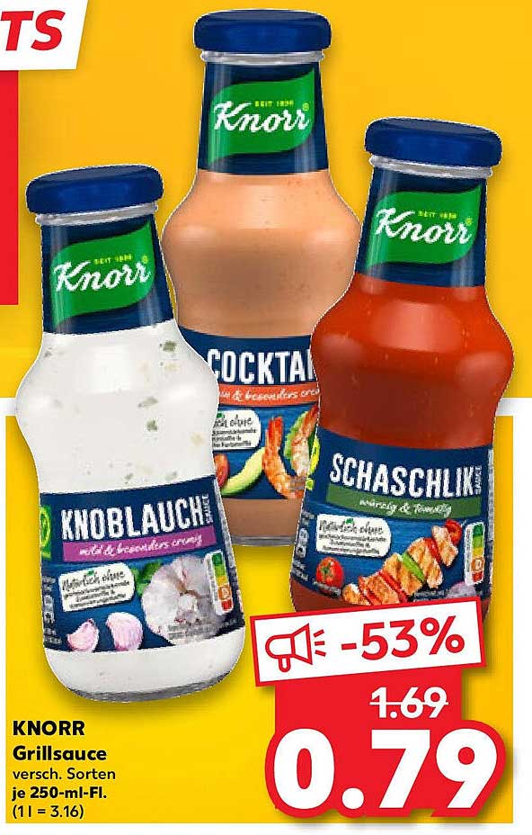 KNORR Grillsauce verschiedene Sorten je 250-ml-Fl.