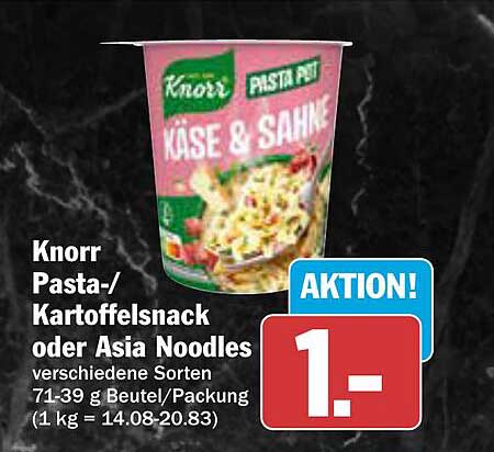 Knorr Pasta-/Kartoffelsnack oder Asia Noodles – verschiedene Sorten