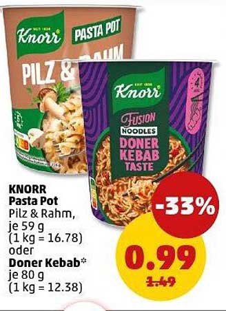 Knorr Pasta Pot Pilz & Rahm oder Doner Kebab für nur 0,99 €