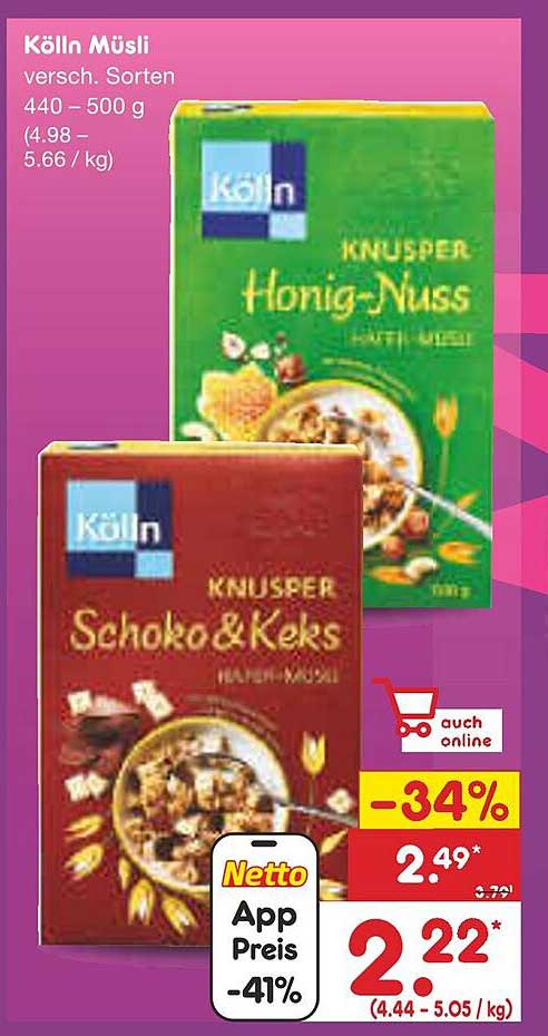 Kölln Müsli - Knusper Honig-Nuss und Schoko & Keks, 440 - 500 g