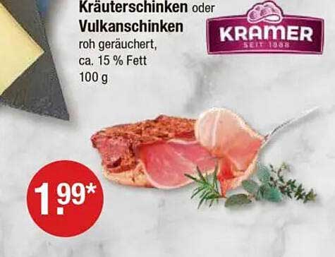 Kräuterschinken oder Vulkanschinken - roh geräuchert, ca. 15 % Fett, 100 g