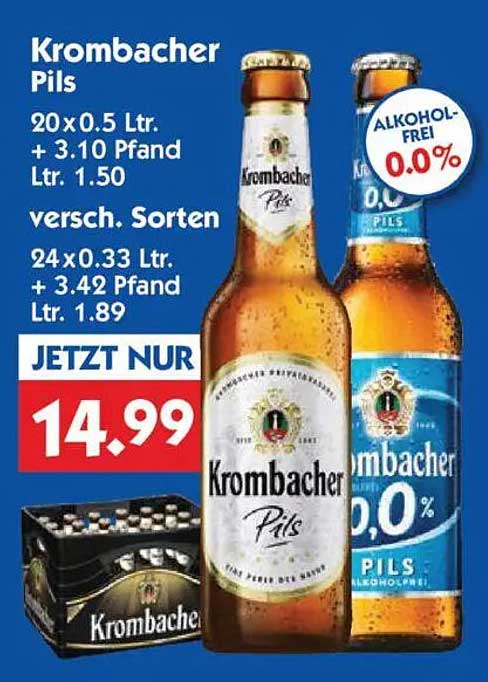 Krombacher Pils 20 x 0,5 L für nur 14,99 €
