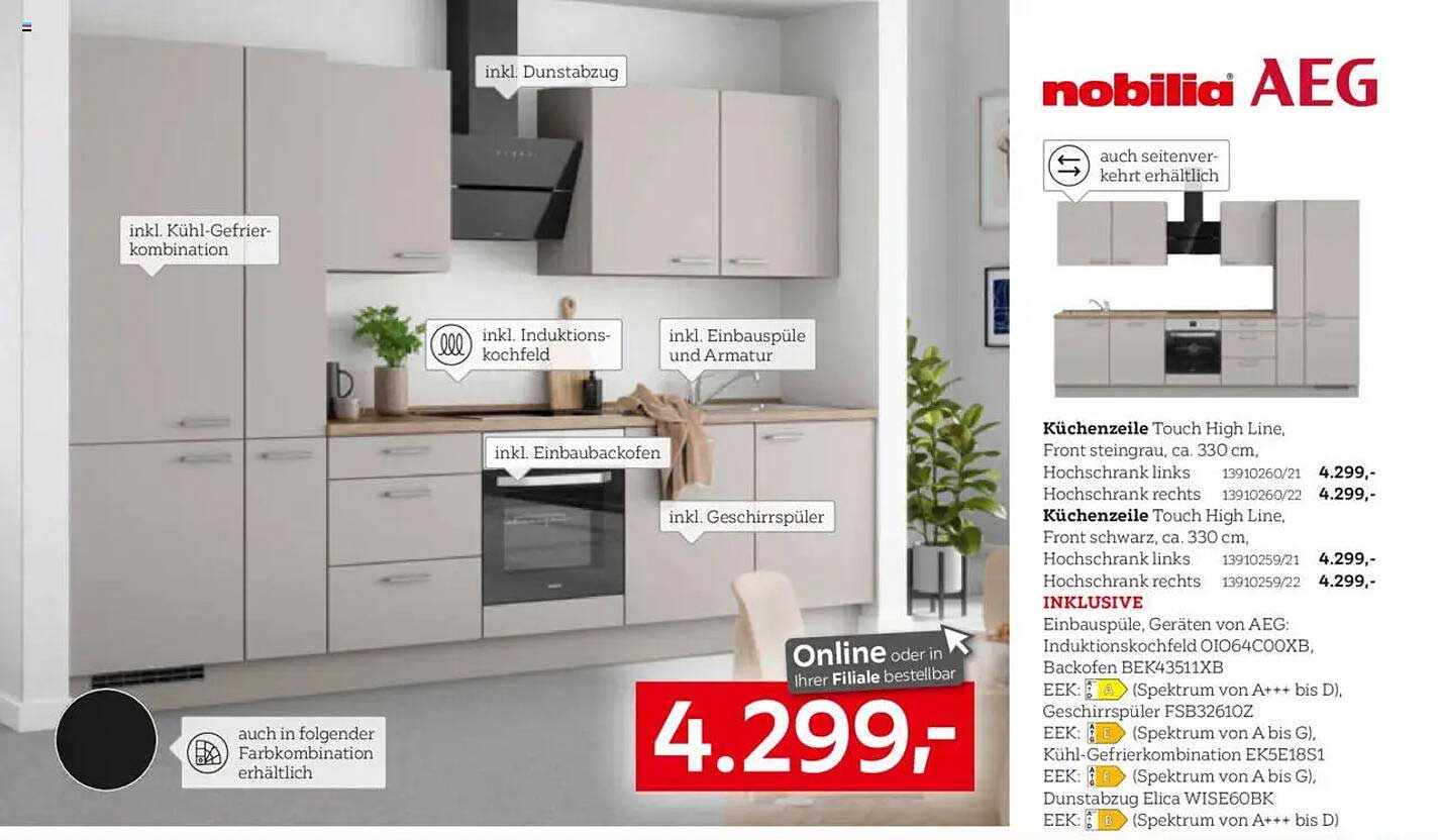 Küchenzeile Touch High Line von nobilia mit AEG Geräten