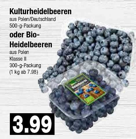 Kulturheidelbeeren aus Polen/Deutschland - 500-g-Packung oder Bio-Heidelbeeren - 300-g-Packung