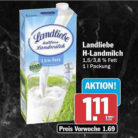 Landliebe H-Landmilch 1,5/3,8 % Fett 1 l Packung