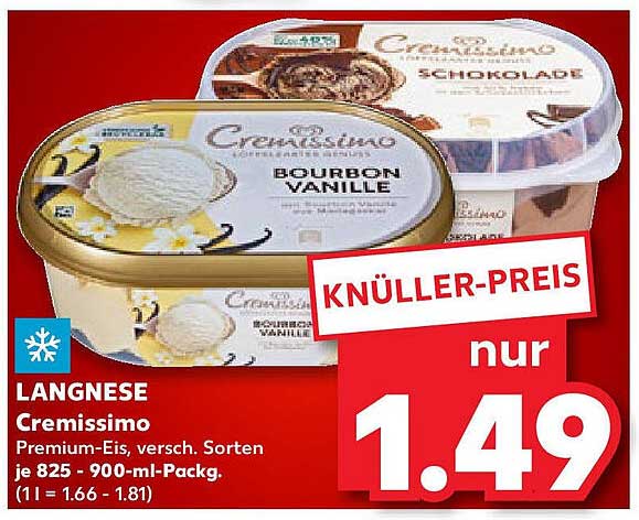 LANGNESE Cremissimo Premium-Eis, verschiedene Sorten je 825 - 900-ml-Packung