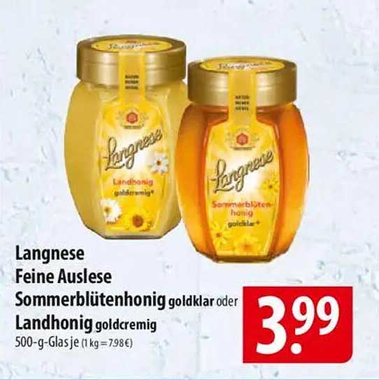 Langnese Feine Auslese Sommerblütenhonig goldklar oder Landhonig goldcremig 500-g-Glas
