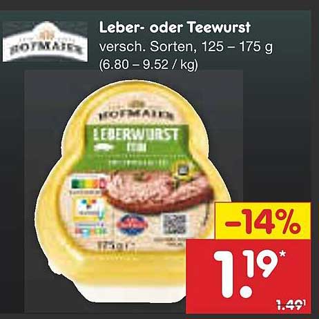 Leber- oder Teewurst, verschiedene Sorten, 125 - 175 g