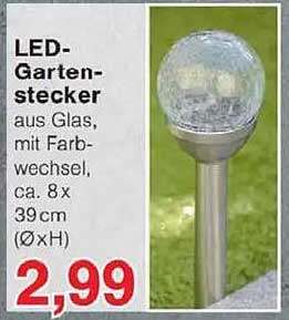 LED-Gartenstecker aus Glas, mit Farbwechsel, ca. 8 x 39 cm (Ø x H)