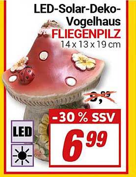 LED-Solar-Deko-Vogelhaus FLIEGENPILZ 14 x 13 x 19 cm