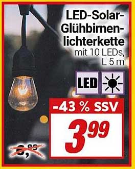 LED-Solar-Glühbirnenlichterkette mit 10 LEDs, L 5 m