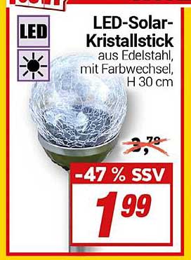 LED-Solar-Kristallstick aus Edelstahl, mit Farbwechsel, H 30 cm