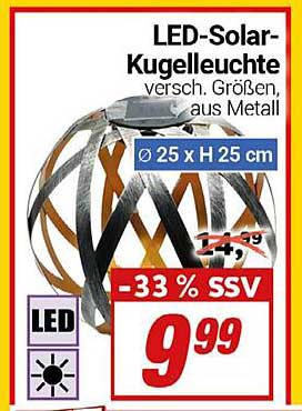 LED-Solar-Kugelleuchte - verschiedene Größen, aus Metall