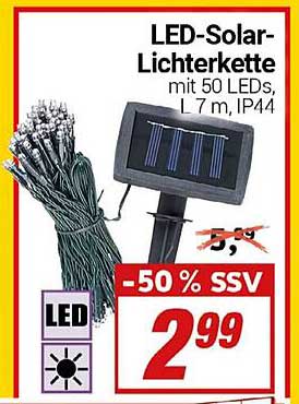 LED-Solar-Lichterkette mit 50 LEDs, L 7 m, IP44