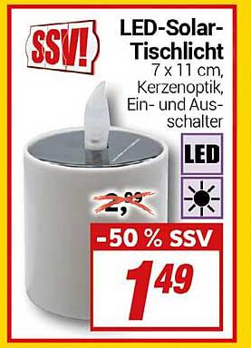 LED-Solar-Tischlicht 7 x 11 cm - 50 % SSV!