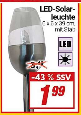 LED-Solarleuchte 6 x 6 x 39 cm, mit Stab