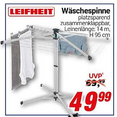 LEIFHEIT Wäscheleine Wäschespinne platzsparend zusammenklappbar